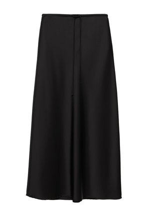 PULL&BEAR, SATIN WITH DRAWSTRING - MIDI SKIRT - Jupe longue - black