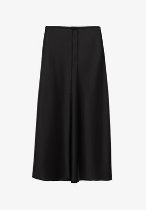 PULL&BEAR, SATIN WITH DRAWSTRING - MIDI SKIRT - Jupe longue - black