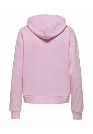 Różowa bluza z kapturem o luźnym kroju, wykonana z miękkiego materiału, z żebrowanymi mankietami. Posiada zaokrąglony dół i dużą kieszeń na plecach.