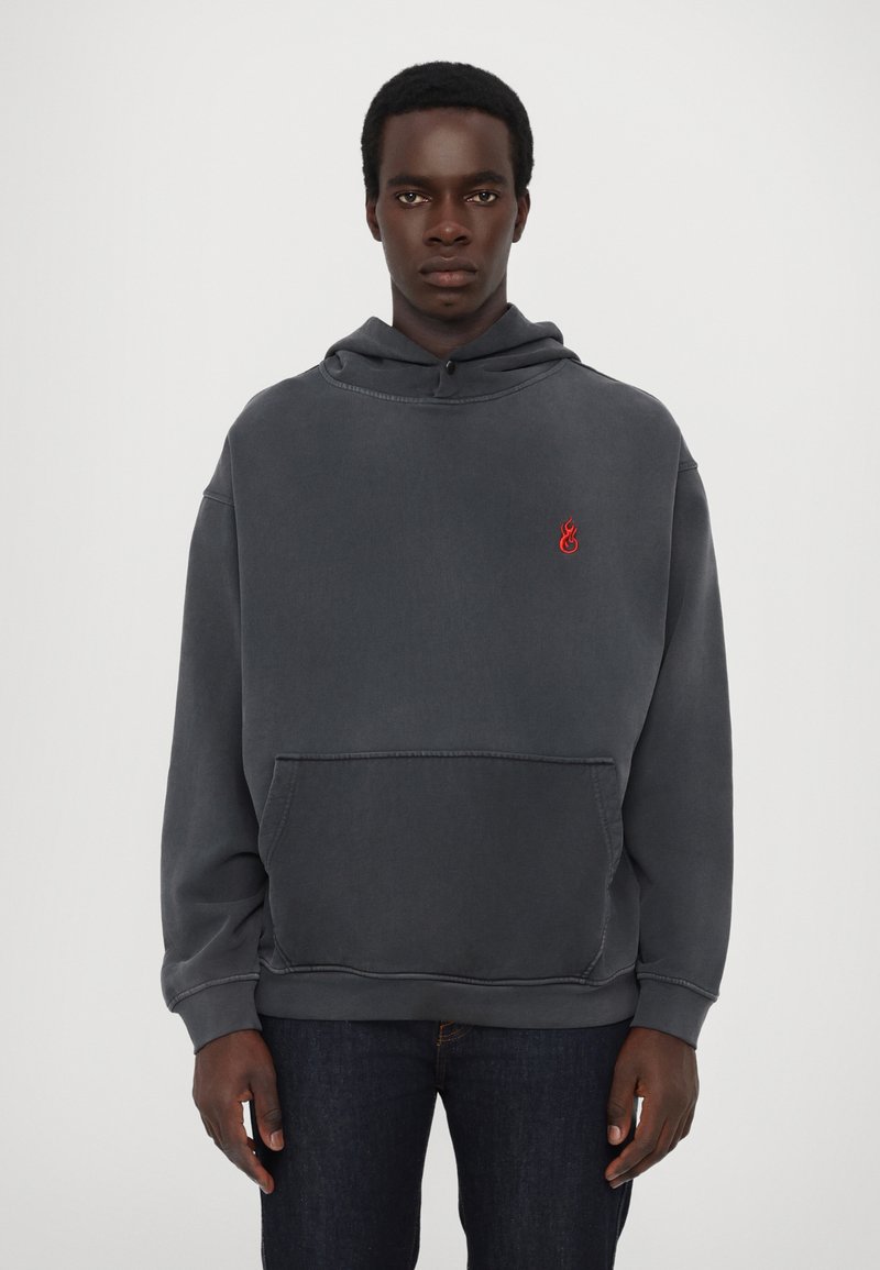Vision of Super HOODIE WITH EMBROIDERED FLAME AND PRINTED LOGO - Kapuzenpullover - stone wash