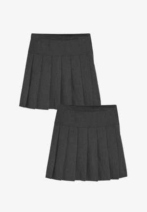 Gonne plissettate di un grigio scuro con una vita piatta. Il tessuto ha una finitura testurizzata, con pieghe nette e uniformi per un design strutturato.