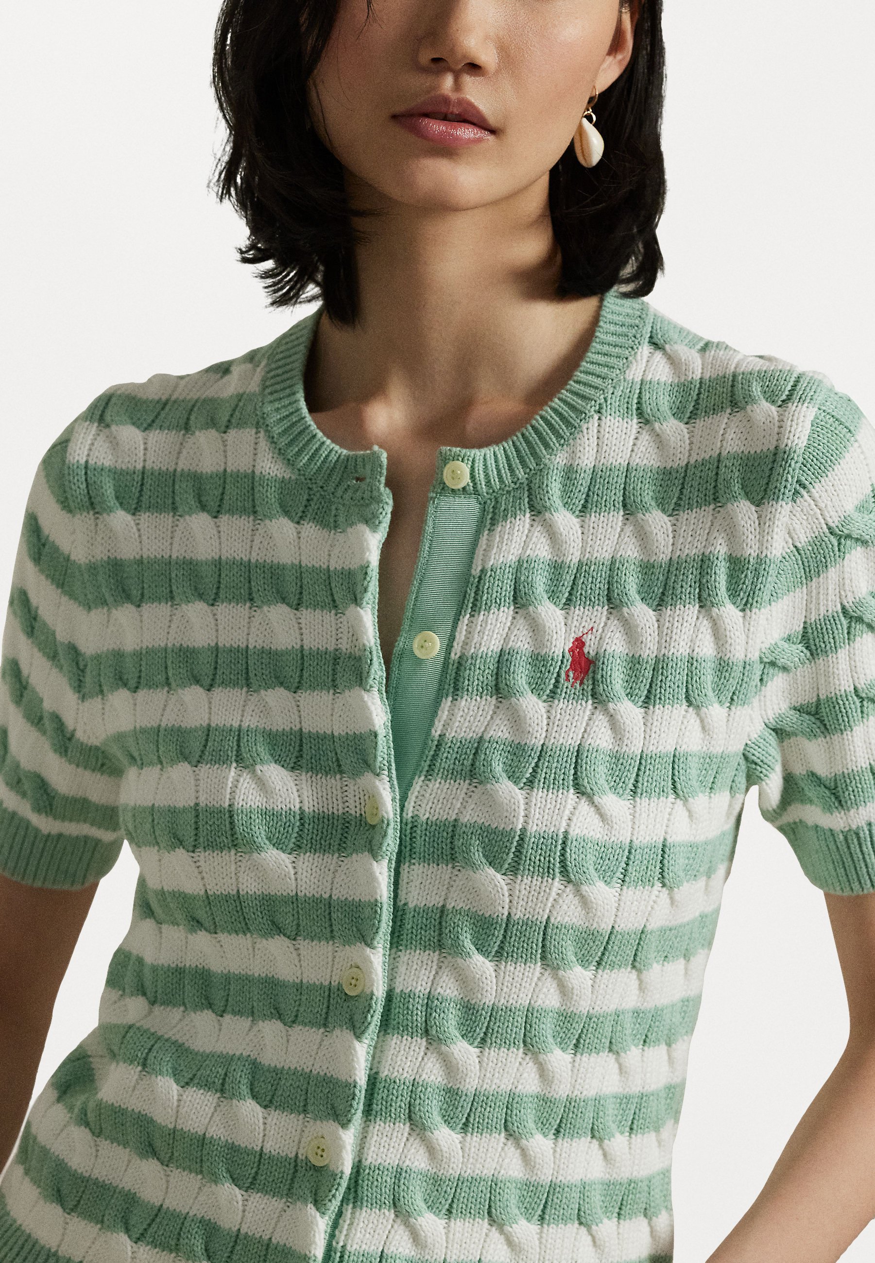 STRIPE CABLE HALF SLEEVE CARDIGAN CLANE STRIPE CABLE HALF SLEEVE