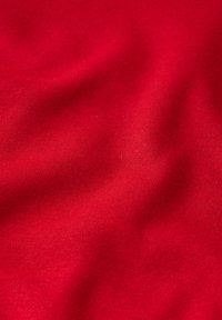 Tessuto rosso, texture liscia con una leggera lucentezza, caratterizzato da un sottile motivo a righe. Il materiale si drappeggia delicatamente con pieghe e grinze visibili.