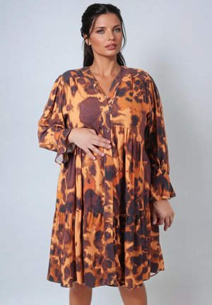 MIDI BOUTONNÉE EN IMPRIMÉ - Blusenkleid - brume cognac