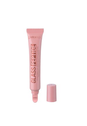 Tubetto rosa di lucidalabbra Bellaoggi Glass Peptide con tappo rimosso, che mostra la punta dell'applicatore.