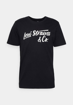 Black short-sleeve crew neck T-shirt with white "Levi Strauss & Co." script logo printed on the front center.