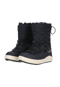 Marina snöboots med en quiltad ovandel, textilmaterial, elastiska snören och en vit gummisula med rund tå.