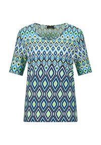 Multikleurige shirt met korte mouwen, voorzien van een ruitpatroon in tinten blauw, groen en marineblauw. Lichtgewicht, ronde halslijn, ontspannen pasvorm.