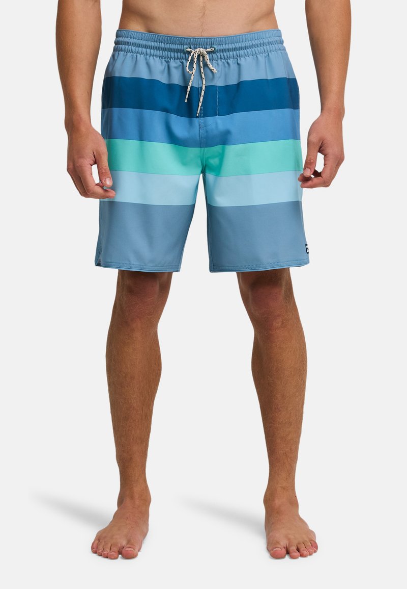 Badeshorts in Blautönen mit horizontalen Streifen, aus schnell trocknendem Material. Verfügt über einen elastischen Bund mit Kordelzug zur Anpassung.