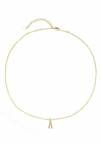 Goldplattierte Halskette mit feiner Kette und einem kleinen Buchstaben "A" Anhänger, verziert mit klaren Kristallen, verstellbarer Verschluss für die Länge.