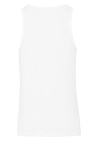 Bílý bezrukávový top vyrobený z měkkého materiálu, s kulatým výstřihem a jednoduchým, hladkým designem bez viditelných vzorů nebo akcentů.