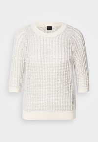 Pull en maille blanc semi-transparent à manches trois-quarts avec poignets, col et ourlet côtelés signé BOSS.