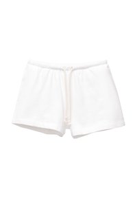Shorts blancs en coton avec taille élastique et cordon, conçus pour une tenue décontractée.