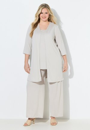 Ulla Popken LONGLINE JERSEY CARDIGAN - Vest - grey beige