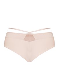 Nude hipsterskie majtki o gładkiej fakturze, z półprzezroczystym akcentem z siateczki z tyłu i podwójnymi paskami w talii.