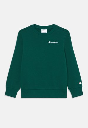 Zelena dukserica napravljena od kombinacije pamuka, s okruglim izrezom, dugim rukavima i malim bijelim logotipom na prsima i rukavu.