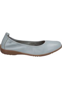 Light blue leather ballet flat with a rounded toe, elasticized opening, and a flexible rubber sole. Minimalist design with no visible hardware.