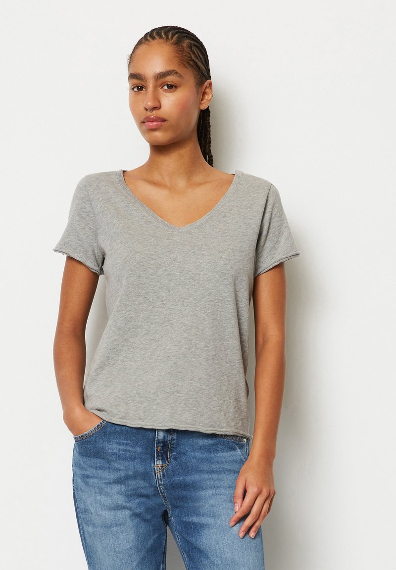 Marc O'Polo DENIM SHORT SLEEVE V NECK - T-shirt basic - grey melange ...