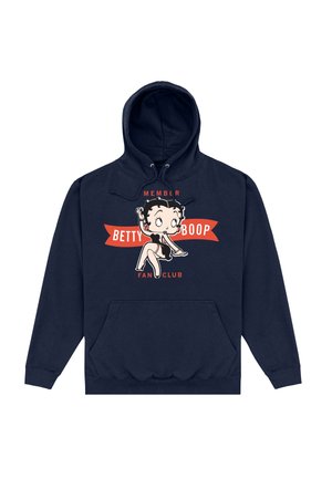 Granatowy hoodie z kieszenią z przodu, z grafiką Betty Boop oraz czerwonym napisem "Członek Klubu Fanów Betty Boop".