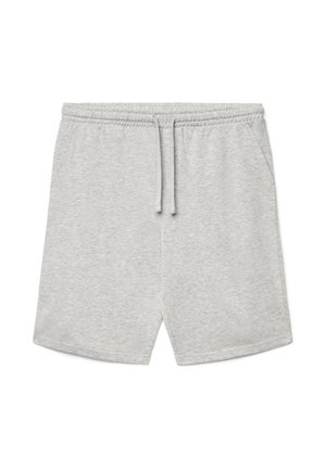 Pantaloncini in cotone grigio chiaro con elastico in vita, coulisse, tasche laterali e vestibilità comoda.