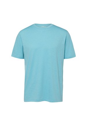 Light blue short-sleeve crew neck t-shirt with a subtle texture and regular fit, displayed on a plain white background.
