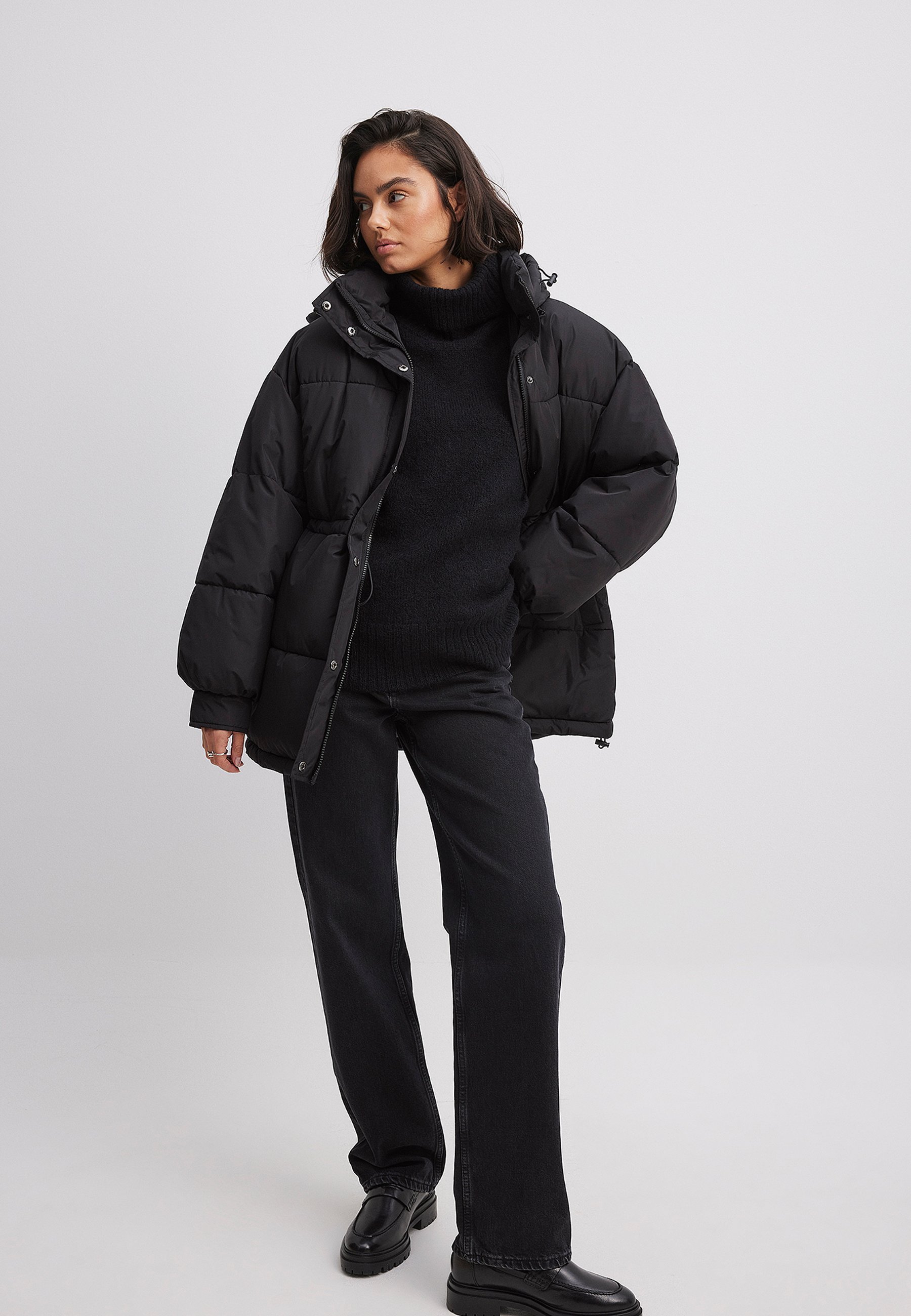 NA-KD MIT KORDELZUG IN DER TAILLE - Winter coat - black - Zalando