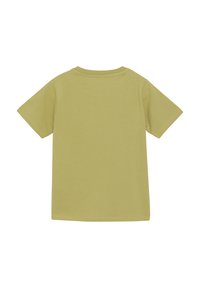 Kurzärmliges T-Shirt in hellolivgrün. Verfügt über einen runden Halsauschnitt, weichen Stoff und ein schlichtes Design ohne Muster oder Akzente.