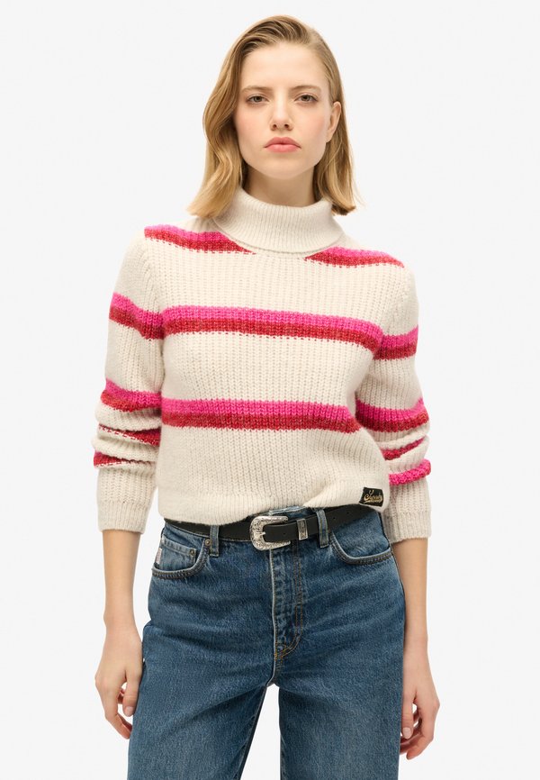 STRIPE CROPPED ROLL NECK - Strickpullover