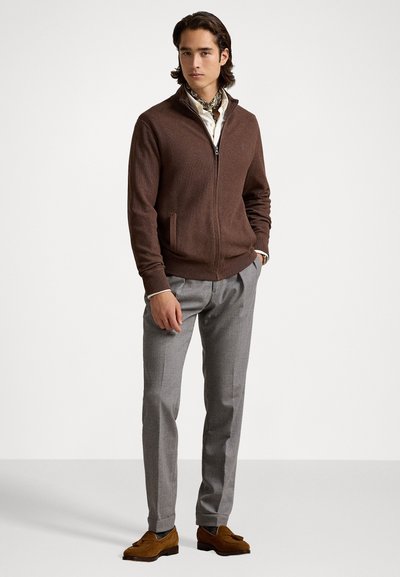 Polo Ralph Lauren MESH KNIT COTTON FULL ZIP SWEATER - Kofta - dark roast melange