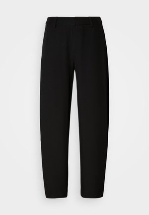 Schwarze Hose mit einer glatten Textur, geradem Bein-Design und flachem Bund. Verfügt über minimale Nähte und keine sichtbaren Beschläge.