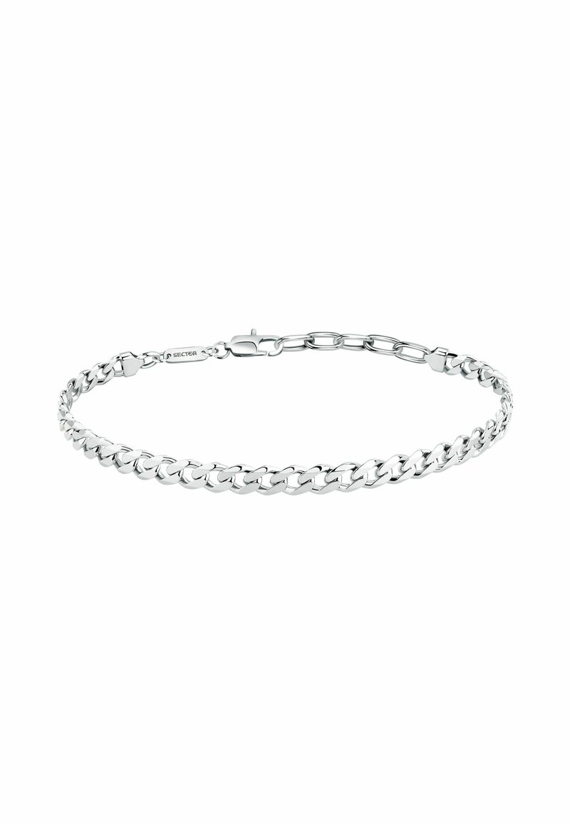 Bracciale in argento con maglie intrecciate e finitura lucida. Include una chiusura sicura. Design semplice e moderno.