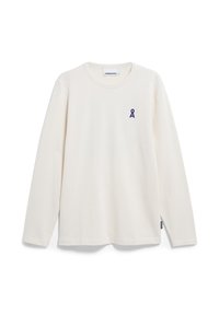 Lange mouwen crème t-shirt van katoen, met een klein donkerblauw lintlogo op de linker borst. Ronde halslijn en een relaxte pasvorm.