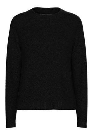 Pull noir à manches longues avec col rond, col, poignets et ourlet côtelés, fabriqué en tissu doux et texturé.