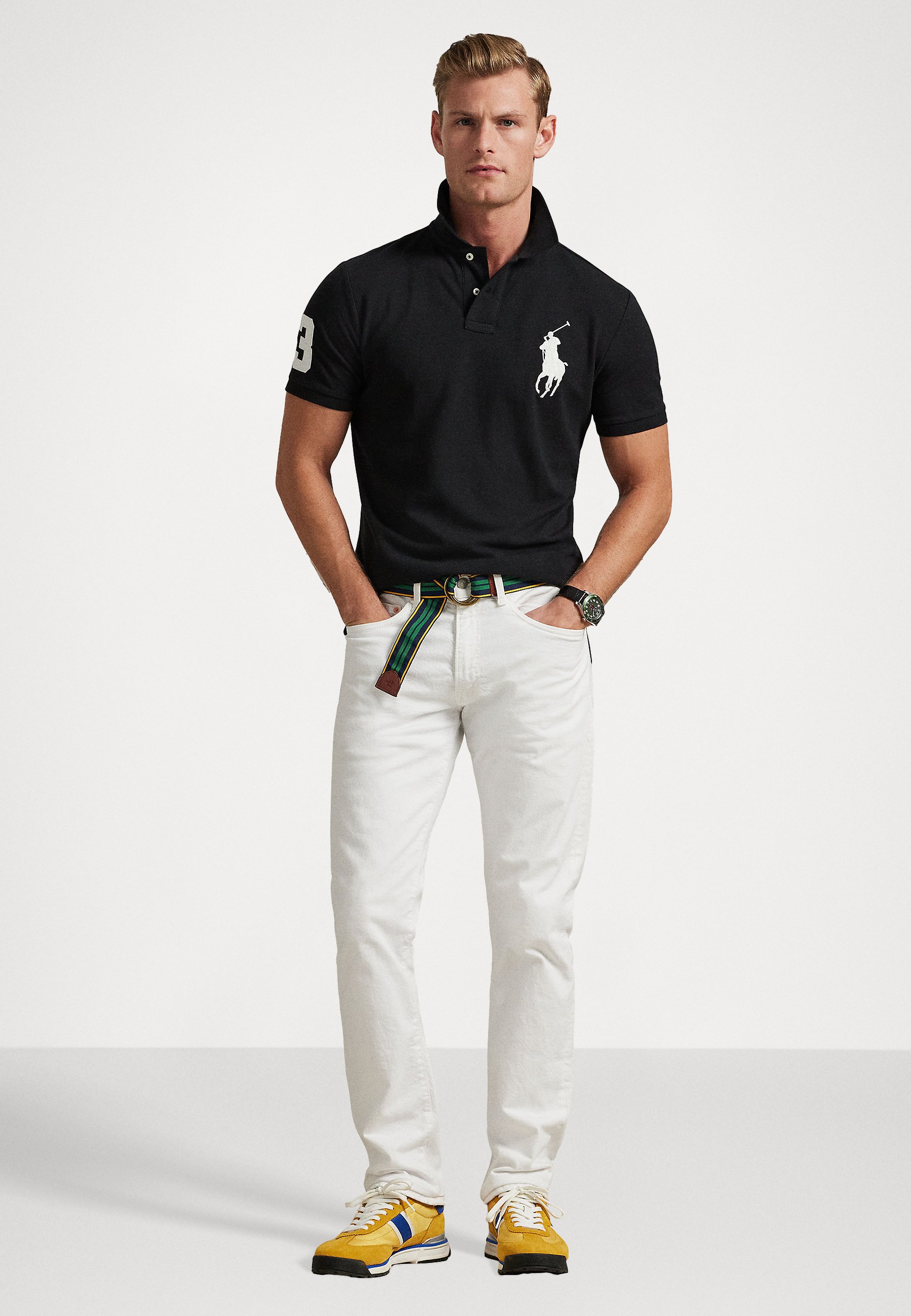 POLO RALPH LAUREN ブラック SLIM FIT 1枚　白 Polo Ralph Lauren CUSTOM SLIM FIT BIG PONY MESH POLO SHIRT - Polo