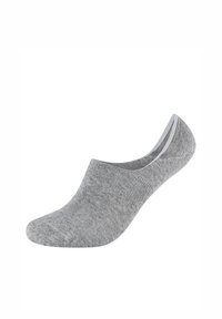 Graue No-Show Socke mit glatter Strickstruktur, weichem Stoff, elongated Form und niedrigem Schnitt. Mit einer subtilen Naht an der Oberseite.