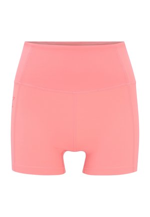 Højlivede, koralrosa atletiske shorts lavet af strækbart stof, med sømløst design og et let udsnit ved låret.