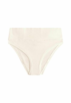 Kremasti pamučni bikini gaćice s širokim pojasom, glatke teksture i bešavnih rubova, uz klasičan kroj i minimalistički dizajn.