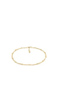Bracciale in oro con link intrecciati, piccoli accenti cilindrici e chiusura a moschettone per una chiusura sicura. Superficie testurizzata.