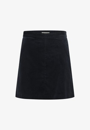 Gonna di velluto a coste nera, con una texture liscia, taglio dritto e una vita. Presenta cuciture sottili e nessun tipo di chiusura visibile.