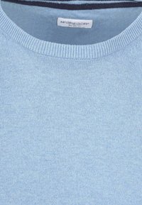 Light blue sweater with a ribbed crew neckline. The texture is smooth with a subtle pattern. Label reads "M*GREGOR®."