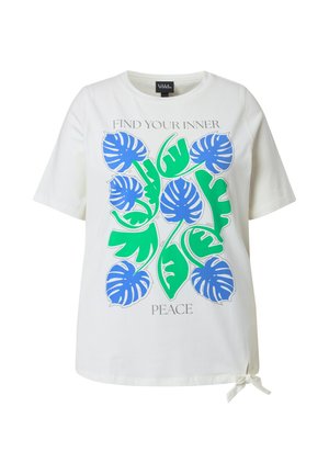 Ulla Popken, T-SHIRT, BLÄTTER, SAUMBAND, RUNDHALS, HALBARM - T-Shirt print - off-white