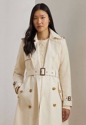 DOUBLE-BREASTED COTTON-BLEND TRENCH COAT - Trenchcoat - mascarpone cream