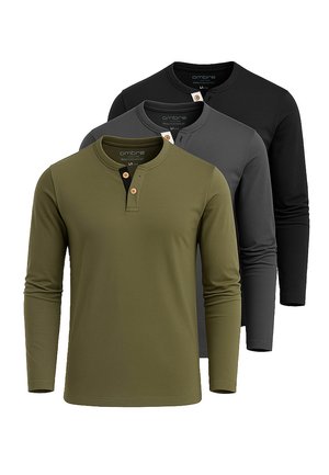 SET OF 3 - Camiseta de manga larga - dark grey olive black