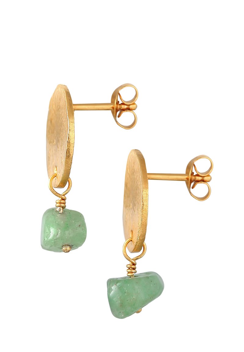 Parure De Bijoux Vintage Années 90 : Collier Et Clips D'oreilles Dorés Laqués Vert