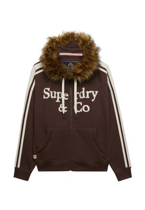 Superdry & Co, SUPERDRY VINTAGE FUR APPLIQUE ZIP HOODIE.. - Sweater met rits - bracken brown