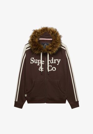 Superdry & Co, SUPERDRY VINTAGE FUR APPLIQUE ZIP HOODIE.. - Sweater met rits - bracken brown