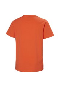 Camiseta corta de manga con cuello redondo en color naranja, hecha de algodón, que presenta una textura suave y un dobladillo recto.