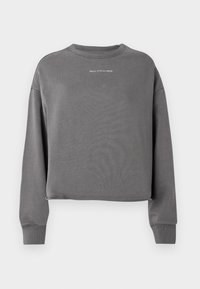 Grijze cropped sweatshirt met lange mouwen, ronde hals en geribde manchetten. Bevat een subtiele logo-print op de voorkant. Gemaakt van zachte stof.