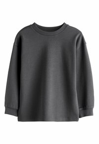 Dunkelgrauer Langarm-Sweatshirt mit Rundhalsausschnitt, gerippten Bündchen und lässiger Passform. Hergestellt aus einem weichen Baumwollmix, mit glatter Textur.