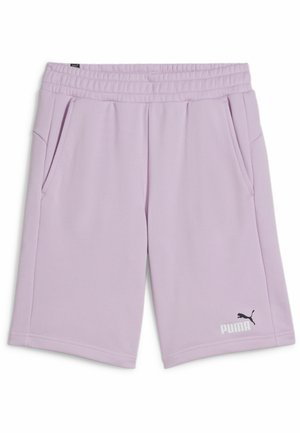 Lichtpaarse Puma sportshorts met elastische tailleband, zijzakken en Puma-logo op het onderste linkerbeen.